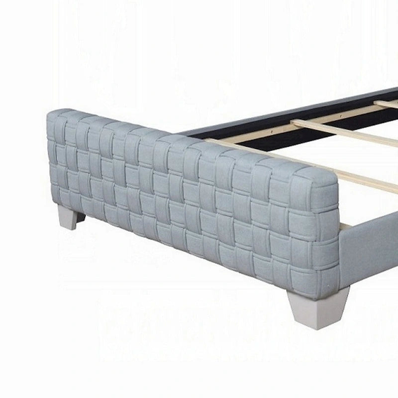 Lit Reah King Size, chenille bleu sarcelle clair, tête de lit à panneaux gris