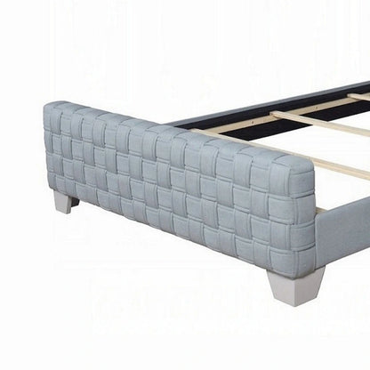 Lit Reah King Size, chenille bleu sarcelle clair, tête de lit à panneaux gris