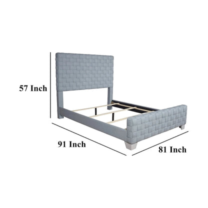 Lit Reah King Size, chenille bleu sarcelle clair, tête de lit à panneaux gris