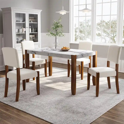 Ensemble de salle à manger 5 pièces, ensemble de cuisine et salle à manger pour 4 personnes avec table style marbre imitation et 4 chaises rembourrées