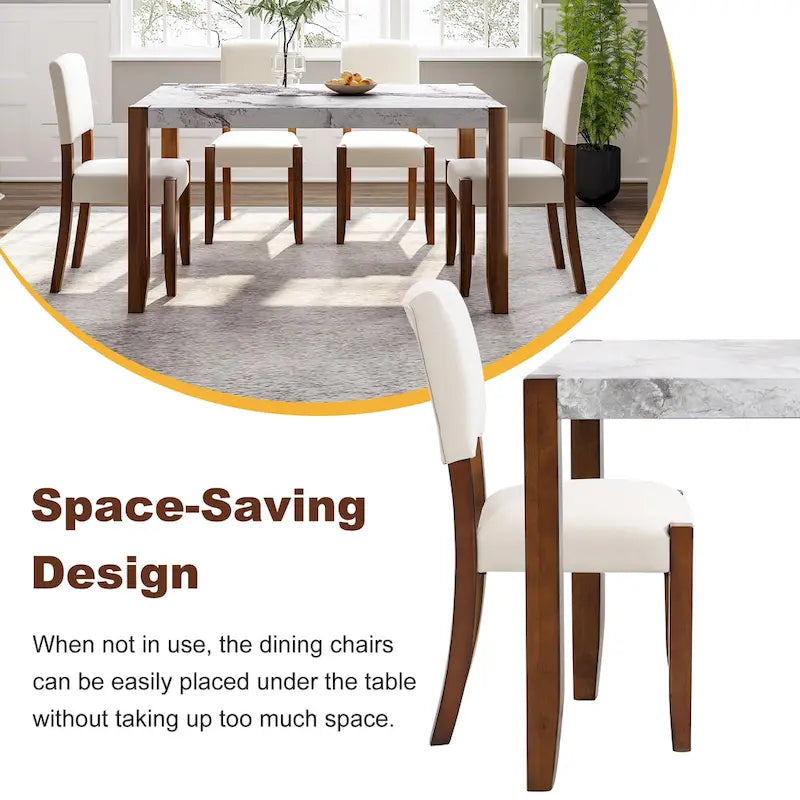 Ensemble de salle à manger 5 pièces, ensemble de cuisine et salle à manger pour 4 personnes avec table style marbre imitation et 4 chaises rembourrées