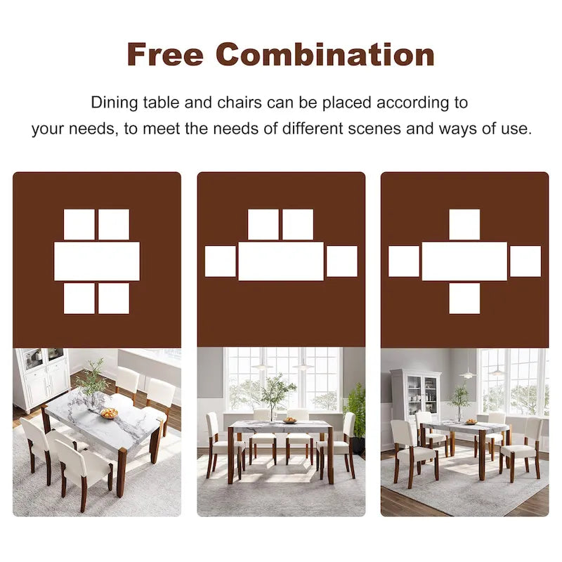 Ensemble de salle à manger 5 pièces, ensemble de cuisine et salle à manger pour 4 personnes avec table style marbre imitation et 4 chaises rembourrées