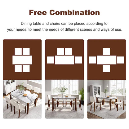 Ensemble de salle à manger 5 pièces, ensemble de cuisine et salle à manger pour 4 personnes avec table style marbre imitation et 4 chaises rembourrées