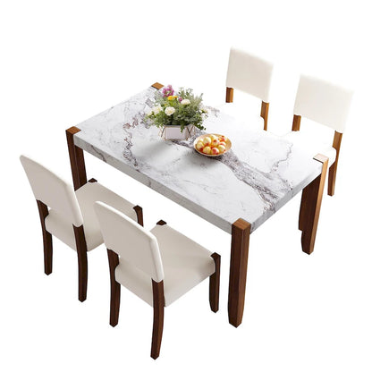 Ensemble de salle à manger 5 pièces, ensemble de cuisine et salle à manger pour 4 personnes avec table style marbre imitation et 4 chaises rembourrées