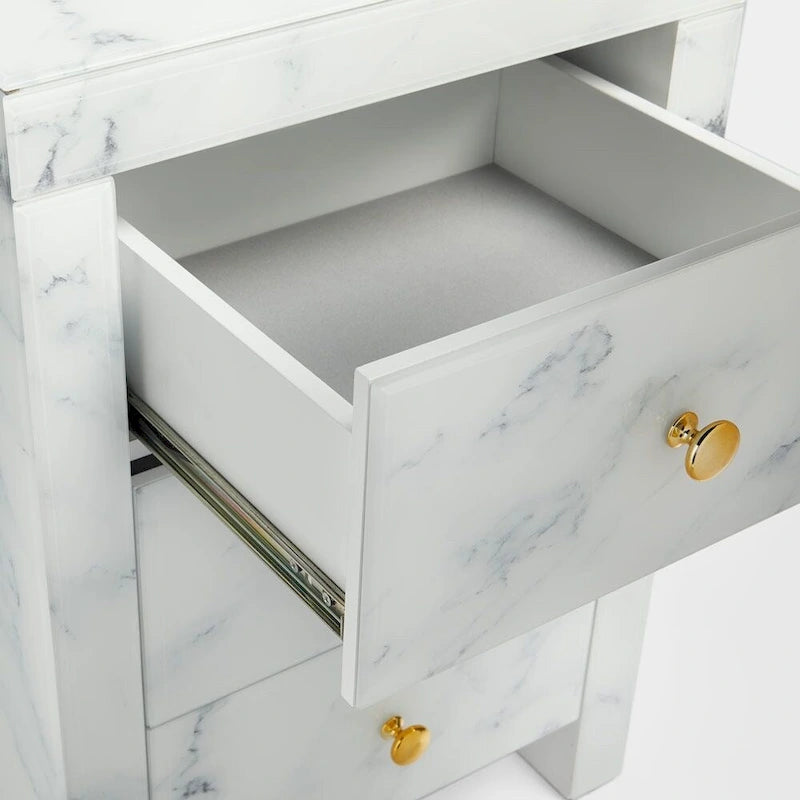 Table de chevet moderne en marbre et verre trempé avec 3 tiroirs, meuble de rangement, table d'appoint minimaliste et pratique pour canapé