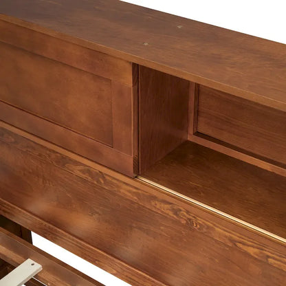 Lit capitaine tout-en-un avec prises et ports USB intégrés, méridienne en bois, 3 tiroirs inférieurs et armoire de rangement supérieure à ouverture par pression.