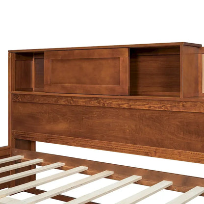Lit capitaine tout-en-un avec prises et ports USB intégrés, méridienne en bois, 3 tiroirs inférieurs et armoire de rangement supérieure à ouverture par pression.