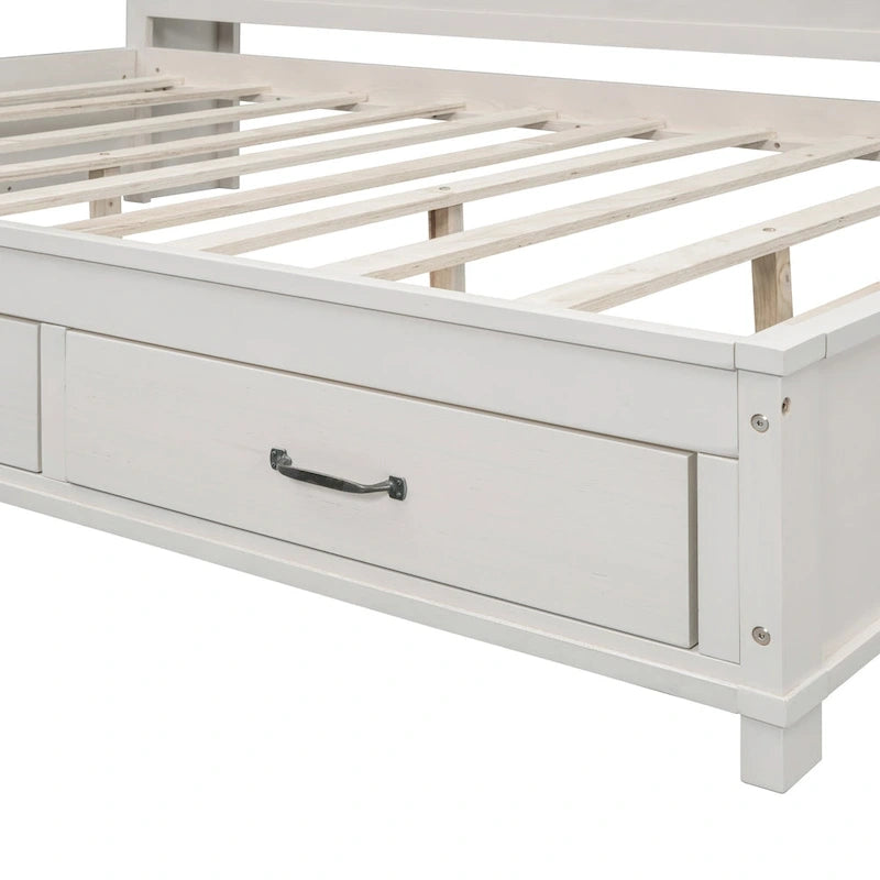 Lit capitaine tout-en-un avec prises et ports USB intégrés, méridienne en bois, 3 tiroirs inférieurs et armoire de rangement supérieure à ouverture par pression.