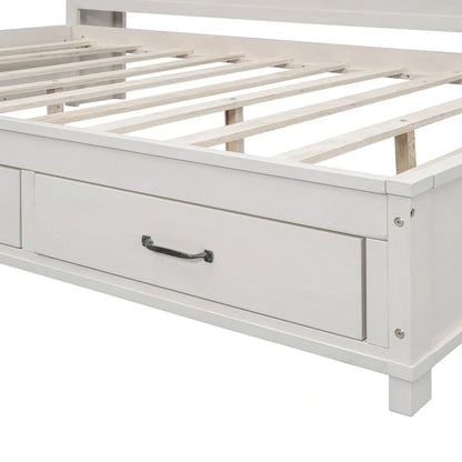 Lit capitaine tout-en-un avec prises et ports USB intégrés, méridienne en bois, 3 tiroirs inférieurs et armoire de rangement supérieure à ouverture par pression.