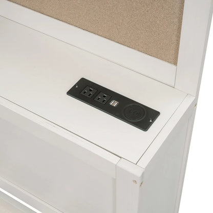 Lit capitaine tout-en-un avec prises et ports USB intégrés, méridienne en bois, 3 tiroirs inférieurs et armoire de rangement supérieure à ouverture par pression.