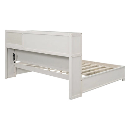 Lit capitaine tout-en-un avec prises et ports USB intégrés, méridienne en bois, 3 tiroirs inférieurs et armoire de rangement supérieure à ouverture par pression.