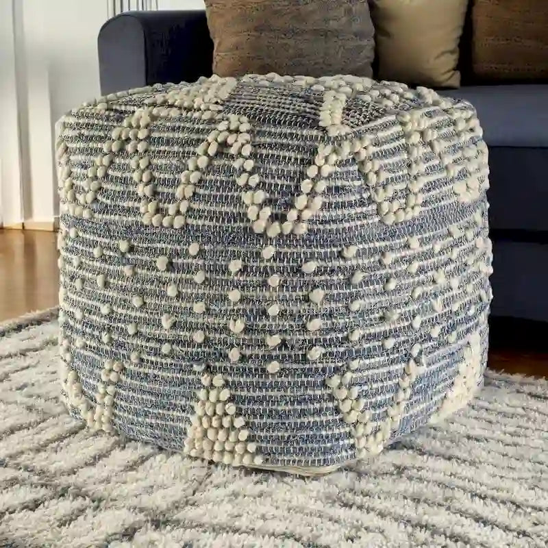 Pouf ottoman géométrique bleu pour salon ou chambre