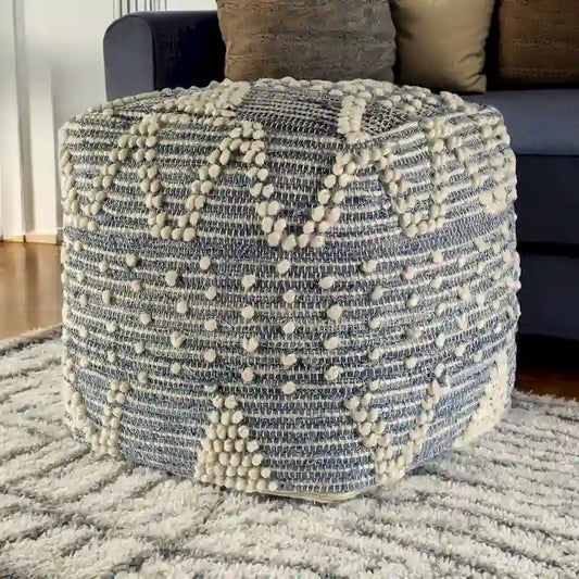 Pouf ottoman géométrique bleu pour salon ou chambre