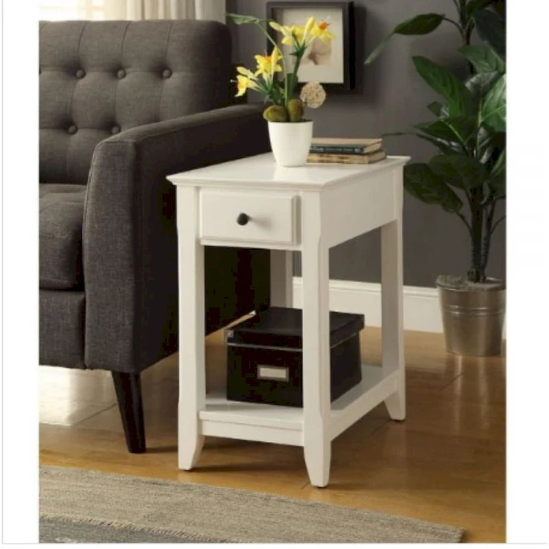 Table d'appoint rectangulaire en bois de 58 cm (23 po) avec deux étagères de rangement et un tiroir, idéale pour le salon - Dimensions : 33 cm (13 po) L x 56 cm (22 po) l x 58 cm (23 po) H