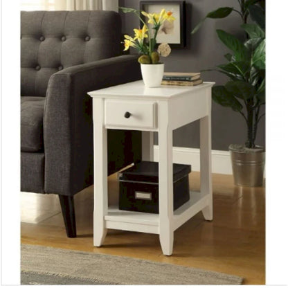 Table d'appoint rectangulaire en bois de 58 cm (23 po) avec deux étagères de rangement et un tiroir, idéale pour le salon - Dimensions : 33 cm (13 po) L x 56 cm (22 po) l x 58 cm (23 po) H