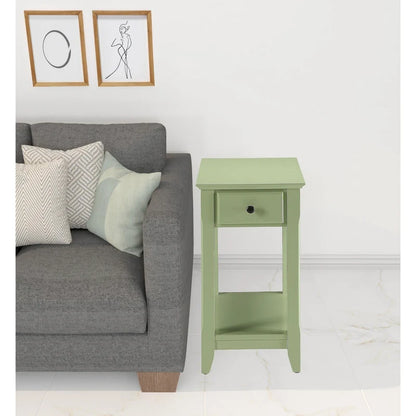 Table d'appoint rectangulaire en bois de 58 cm (23 po) avec deux étagères de rangement et un tiroir, idéale pour le salon - Dimensions : 33 cm (13 po) L x 56 cm (22 po) l x 58 cm (23 po) H