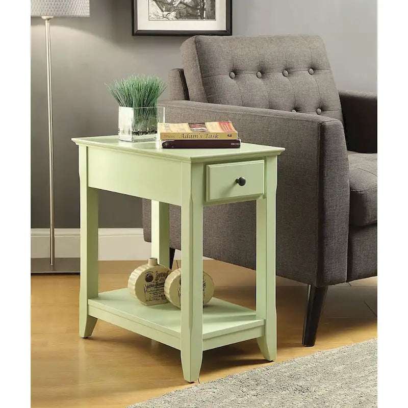 Table d'appoint rectangulaire en bois de 58 cm (23 po) avec deux étagères de rangement et un tiroir, idéale pour le salon - Dimensions : 33 cm (13 po) L x 56 cm (22 po) l x 58 cm (23 po) H