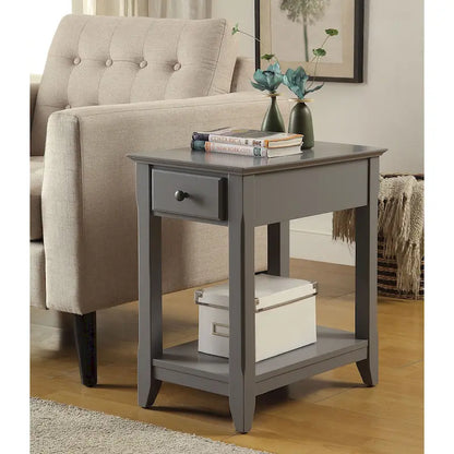 Table d'appoint rectangulaire en bois de 58 cm (23 po) avec deux étagères de rangement et un tiroir, idéale pour le salon - Dimensions : 33 cm (13 po) L x 56 cm (22 po) l x 58 cm (23 po) H