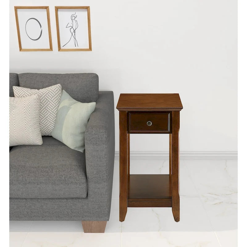 Table d'appoint rectangulaire en bois de 58 cm (23 po) avec deux étagères de rangement et un tiroir, idéale pour le salon - Dimensions : 33 cm (13 po) L x 56 cm (22 po) l x 58 cm (23 po) H