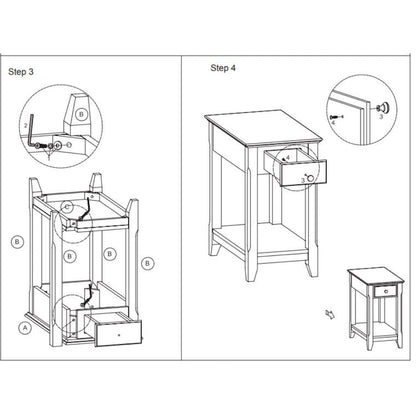 Table d'appoint rectangulaire en bois de 58 cm (23 po) avec deux étagères de rangement et un tiroir, idéale pour le salon - Dimensions : 33 cm (13 po) L x 56 cm (22 po) l x 58 cm (23 po) H