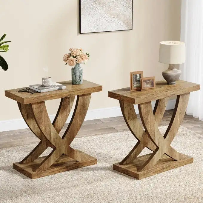 Table d'appoint de style campagnard, table d'appoint étroite avec piètement en queue de poisson, idéale pour le salon ou le bureau, marron