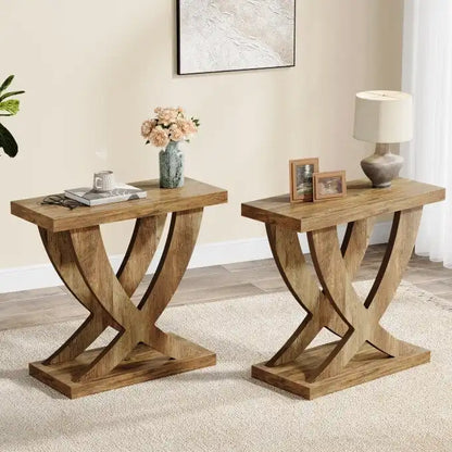 Table d'appoint de style campagnard, table d'appoint étroite avec piètement en queue de poisson, idéale pour le salon ou le bureau, marron