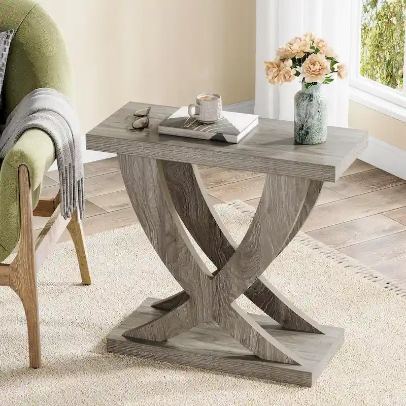 Table d'appoint de style campagnard, table d'appoint étroite avec piètement en queue de poisson, idéale pour le salon ou le bureau, marron