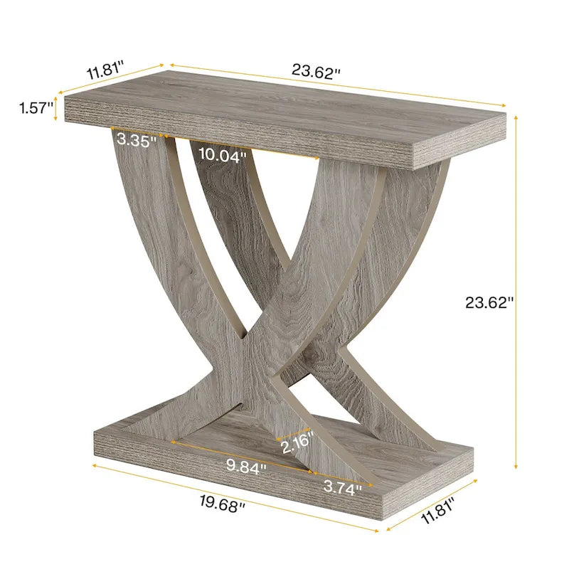 Table d'appoint de style campagnard, table d'appoint étroite avec piètement en queue de poisson, idéale pour le salon ou le bureau, marron