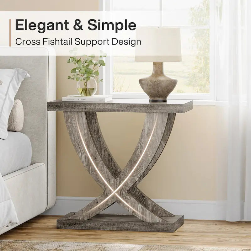 Table d'appoint de style campagnard, table d'appoint étroite avec piètement en queue de poisson, idéale pour le salon ou le bureau, marron