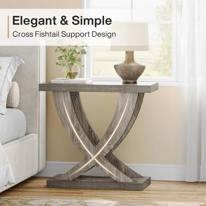 Table d'appoint de style campagnard, table d'appoint étroite avec piètement en queue de poisson, idéale pour le salon ou le bureau, marron