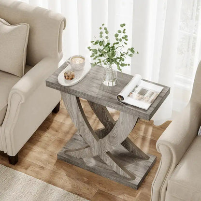 Table d'appoint de style campagnard, table d'appoint étroite avec piètement en queue de poisson, idéale pour le salon ou le bureau, marron