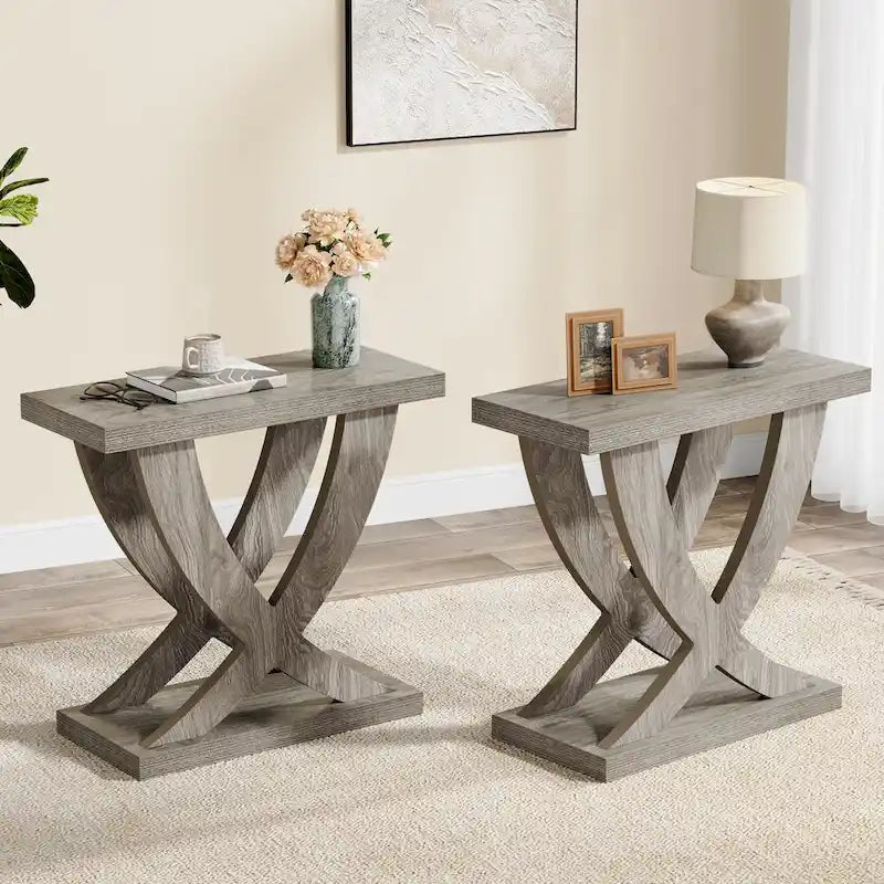 Table d'appoint de style campagnard, table d'appoint étroite avec piètement en queue de poisson, idéale pour le salon ou le bureau, marron
