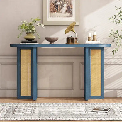 Console d'entrée en rotin style ferme, bleu marine