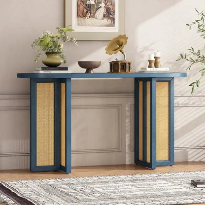 Console d'entrée en rotin style ferme, bleu marine