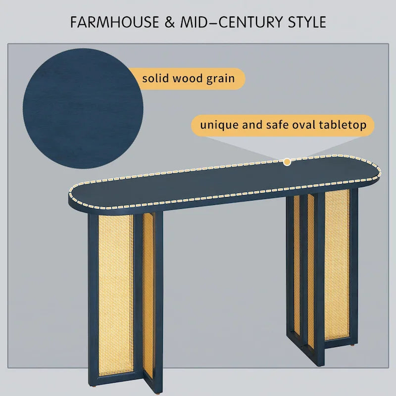 Console d'entrée en rotin style ferme, bleu marine