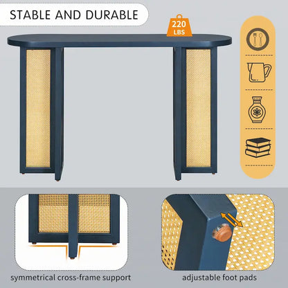 Console d'entrée en rotin style ferme, bleu marine