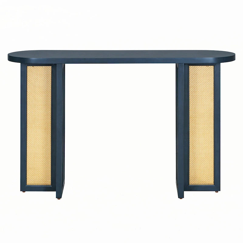 Console d'entrée en rotin style ferme, bleu marine