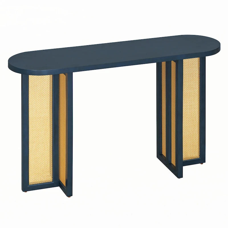Console d'entrée en rotin style ferme, bleu marine
