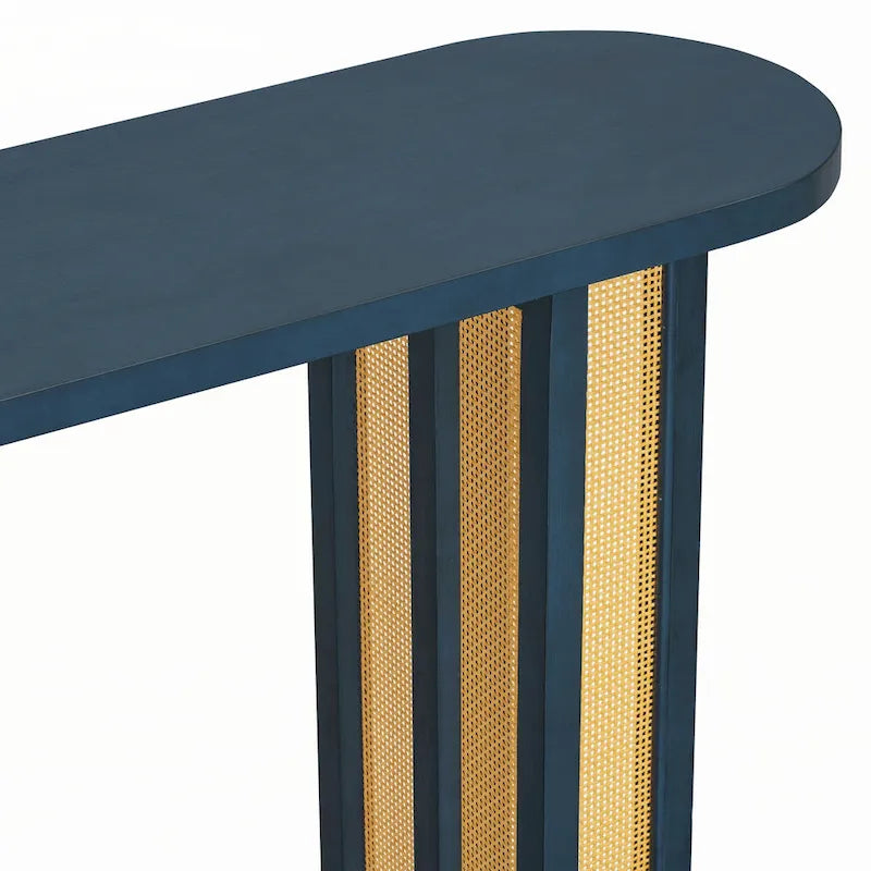 Console d'entrée en rotin style ferme, bleu marine