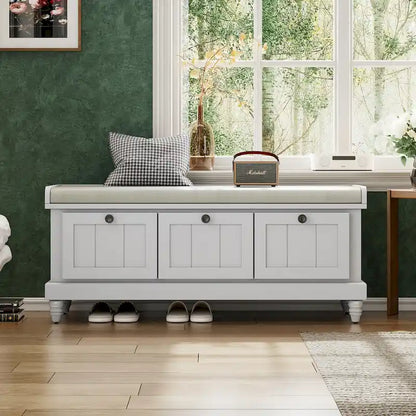 Banc à chaussures classique cannelé avec coussin et 3 tiroirs