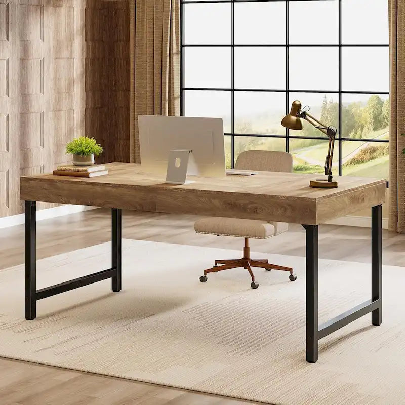 Bureau de direction industriel de 55 pouces, bureau rustique et simple pour ordinateur portable avec pieds en métal robustes