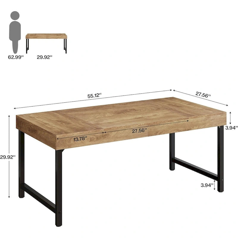 Bureau de direction industriel de 55 pouces, bureau rustique et simple pour ordinateur portable avec pieds en métal robustes