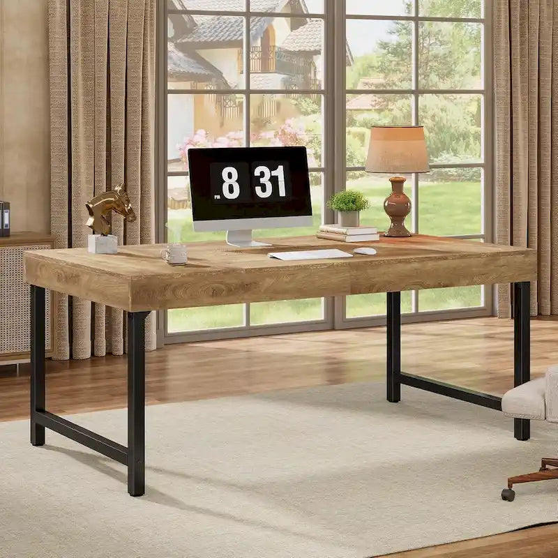 Bureau de direction industriel de 55 pouces, bureau rustique et simple pour ordinateur portable avec pieds en métal robustes