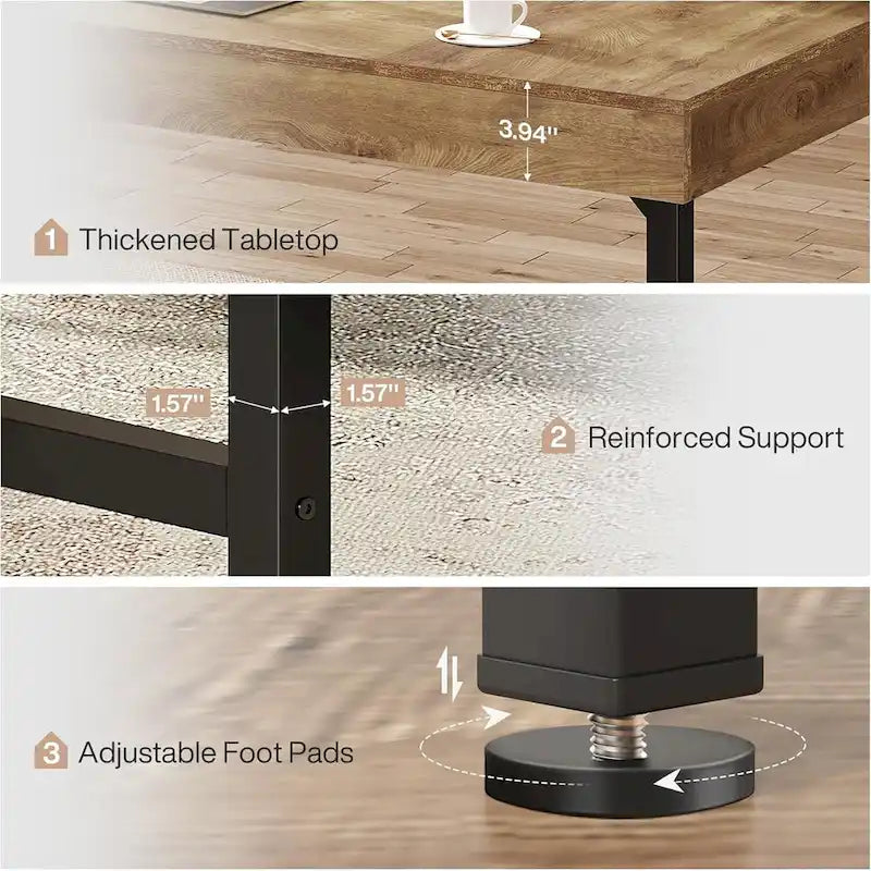 Bureau de direction industriel de 55 pouces, bureau rustique et simple pour ordinateur portable avec pieds en métal robustes