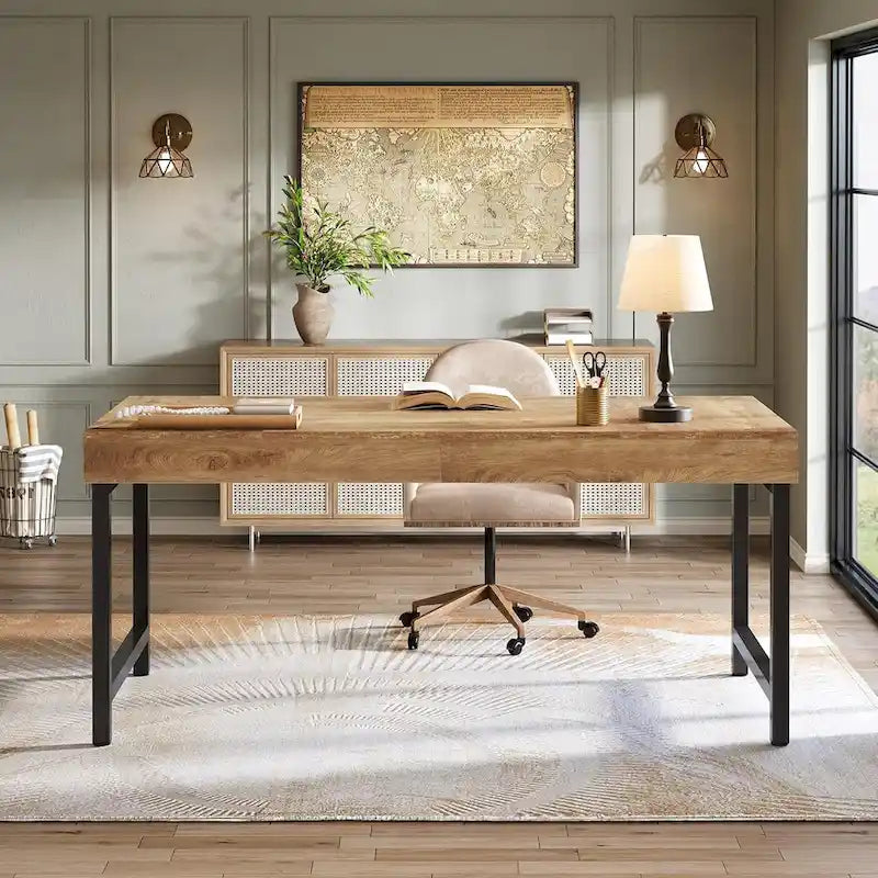 Bureau de direction industriel de 55 pouces, bureau rustique et simple pour ordinateur portable avec pieds en métal robustes