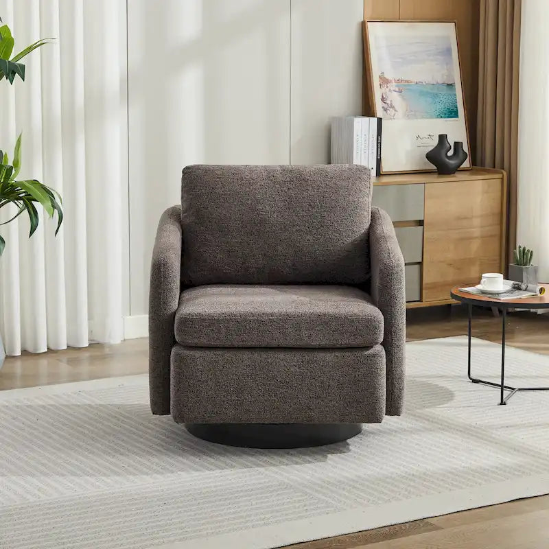 Fauteuil pivotant rembourré en chenille pour salon
