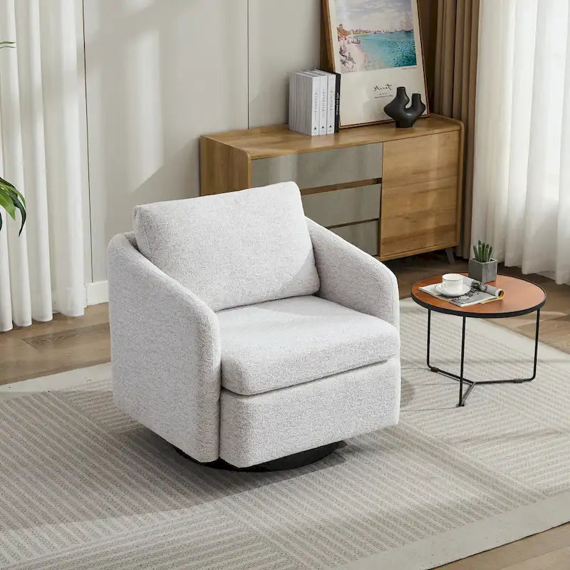 Fauteuil pivotant rembourré en chenille pour salon