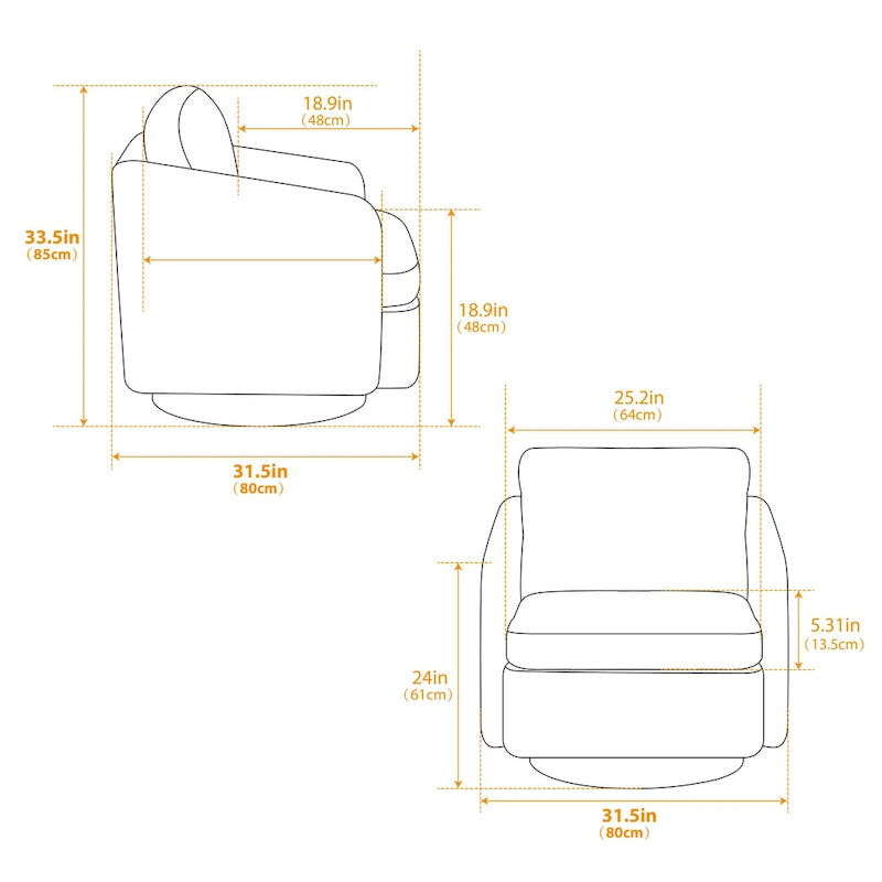 Fauteuil pivotant rembourré en chenille pour salon