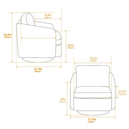 Fauteuil pivotant rembourré en chenille pour salon