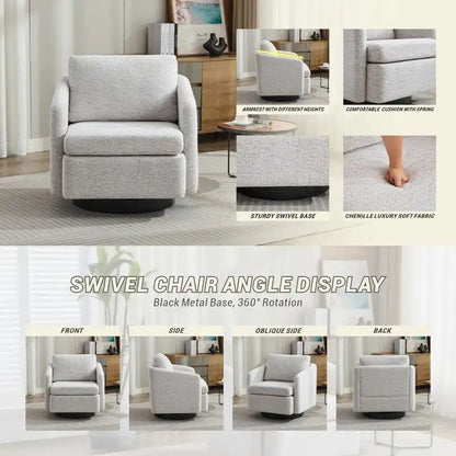 Fauteuil pivotant rembourré en chenille pour salon